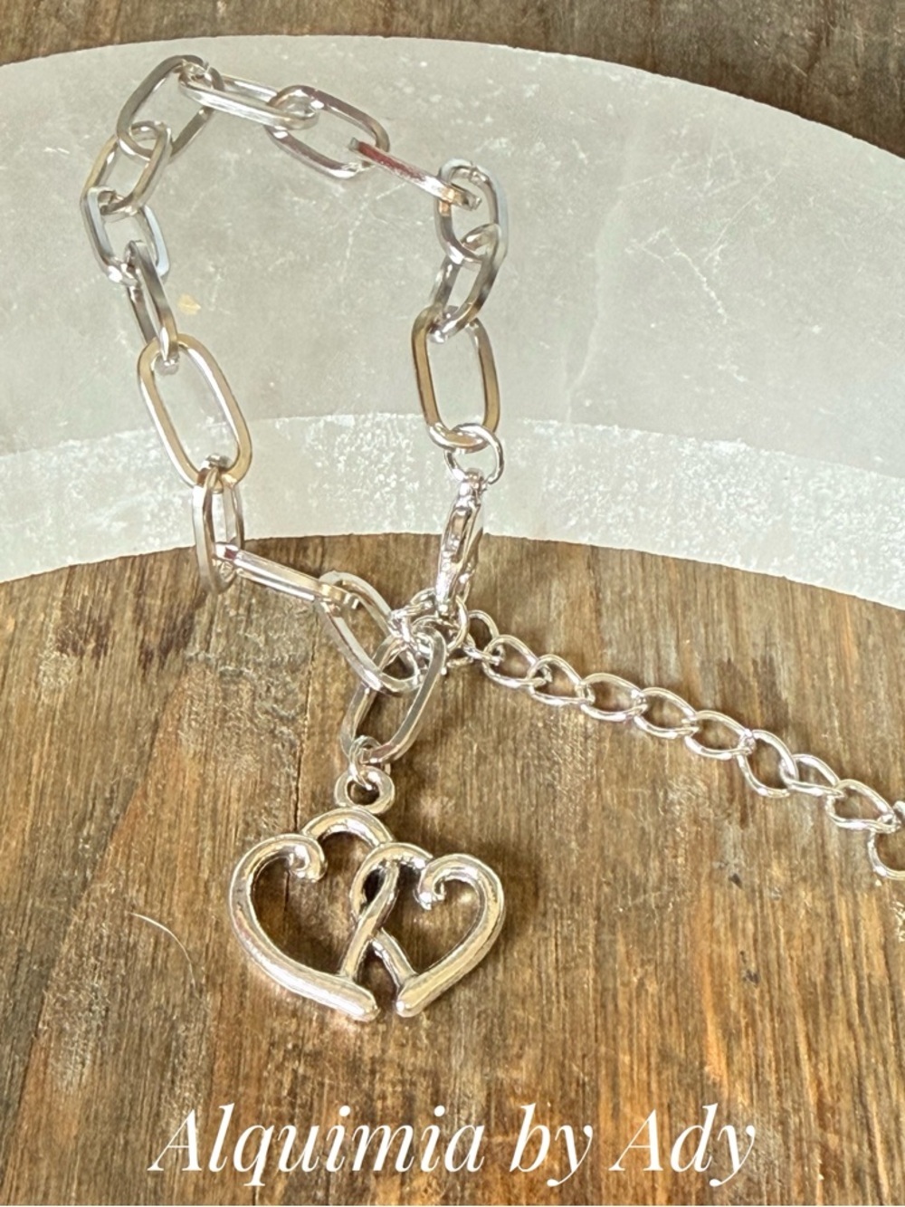 Mom and me + Silver Double Heart Link Bracelet